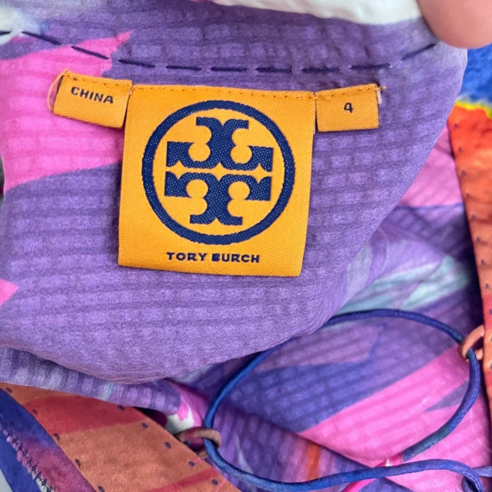 Tory Burch Vibrant Watercolor Splash 100%‎ Silk Flowy Blouse Women's Size 4